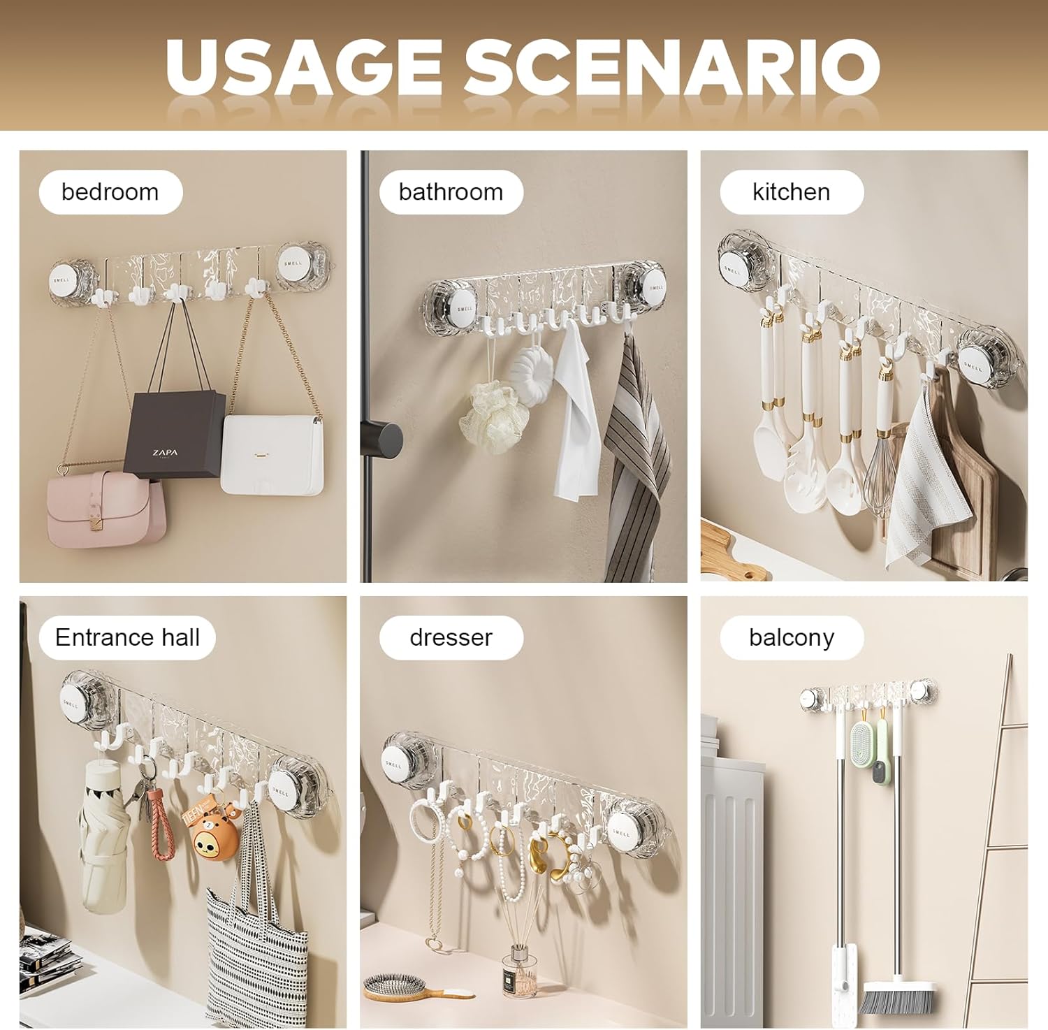 Rotating Vacuum Suction Multi-Hook Organizer Rack